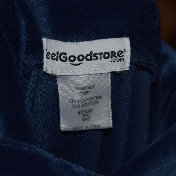 FEELGOODSTORE Women's Sz M Blue Velour Mock Neck Top & Pants Outfit - Picture 2 of 10